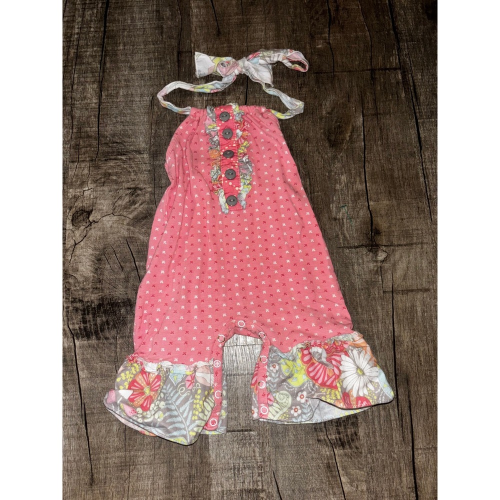 Ricrac & Ruffles Baby Girls Pink Floral Halter Romper 12M